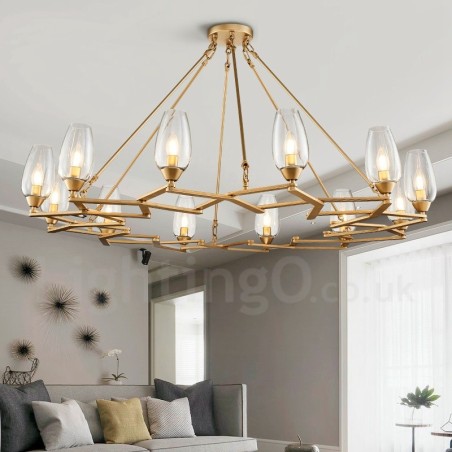 Lampada a sospensione contemporanea in acciaio e vetro a 12 luci E14 Ø 90 cm