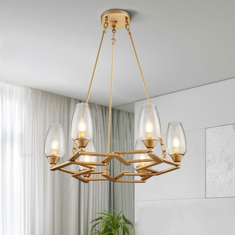 Lampada a sospensione moderna contemporanea in acciaio e vetro 6 luci E14 Ø61 cm H66 cm