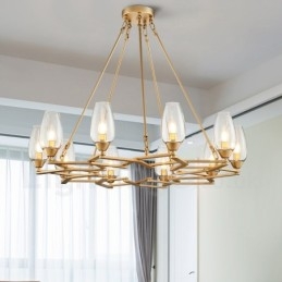 Lampada a sospensione moderna contemporanea 10 luci in acciaio e vetro E14 Ø 80 cm H 113 cm