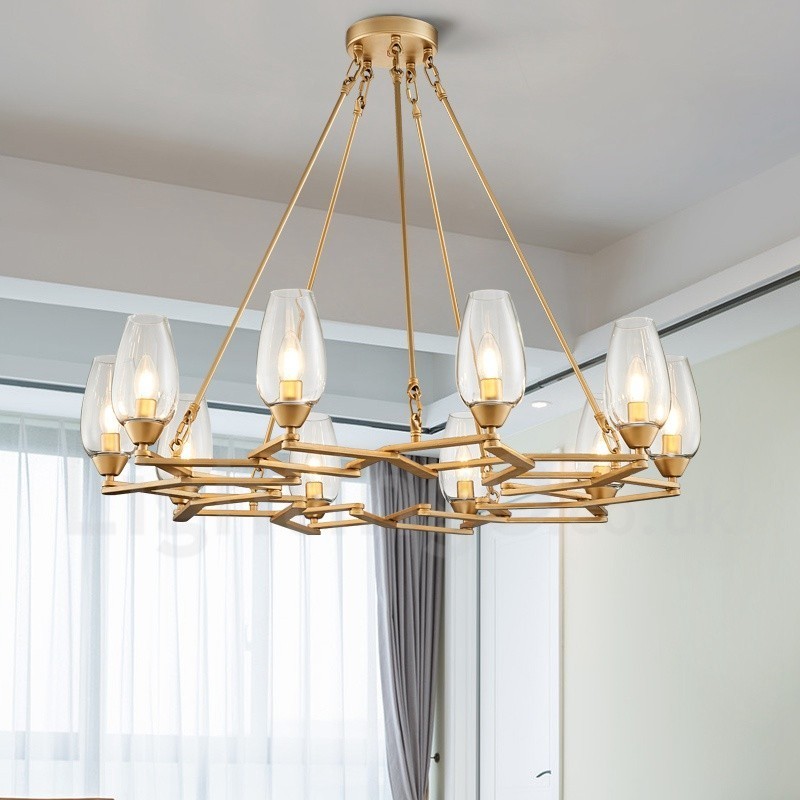 Lampada a sospensione moderna contemporanea 10 luci in acciaio e vetro E14 Ø 80 cm H 113 cm