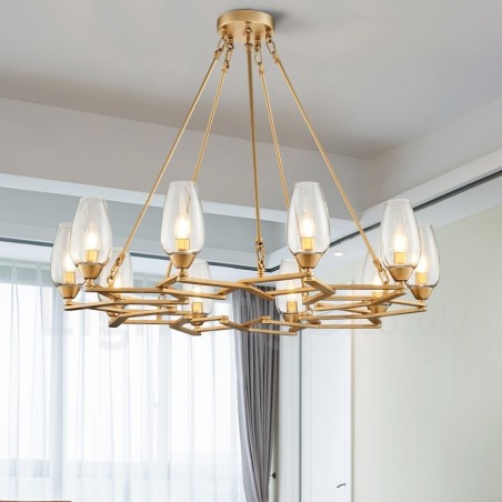 Lampada a sospensione moderna contemporanea 10 luci in acciaio e vetro E14 Ø 80 cm H 113 cm