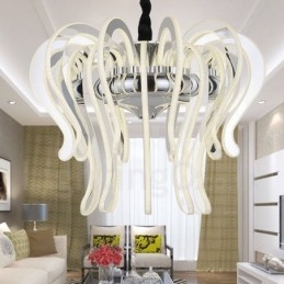 Lampadario moderno contemporaneo 20 luci in acciaio con paralume in acrilico