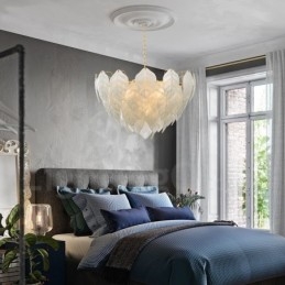 Lampada a sospensione contemporanea in acciaio e vetro a 4 luci E14 Ø 60 cm H 40 cm