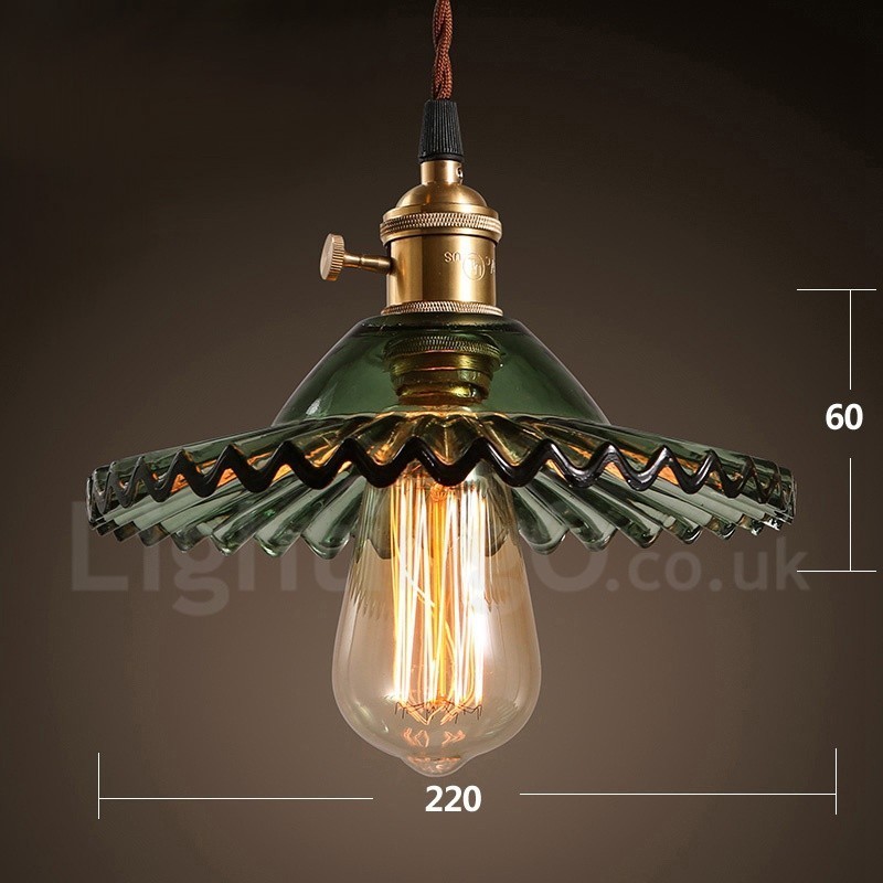Lampada a sospensione rustica retrò 1 luce in acciaio con paralume in vetro E27 Ø 22 cm