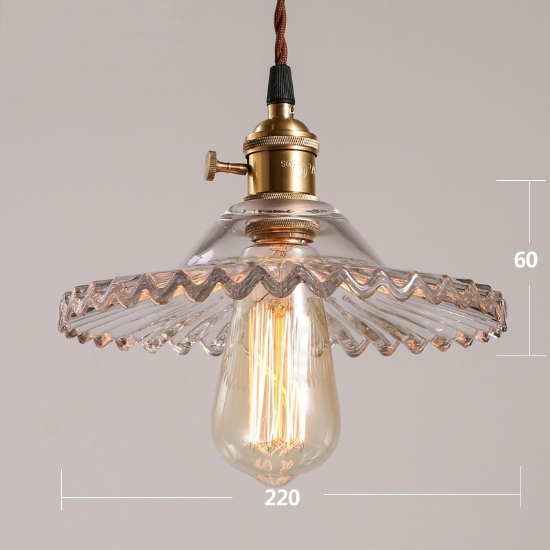 Lampada a sospensione rustica retrò 1 luce in acciaio con paralume in vetro E27 Ø 22 cm