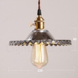 Lampada a sospensione rustica retrò 1 luce in acciaio con paralume in vetro E27 Ø 22 cm