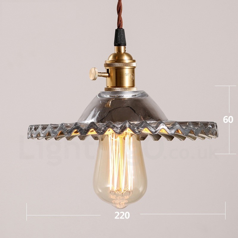 Lampada a sospensione rustica retrò 1 luce in acciaio con paralume in vetro E27 Ø 22 cm