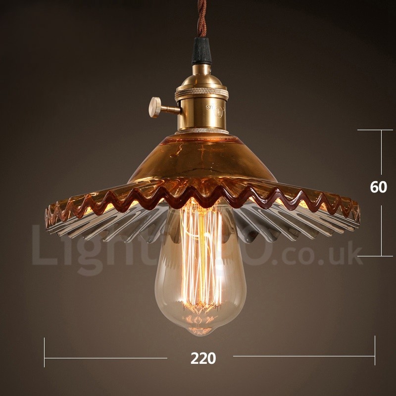 Lampada a sospensione rustica retrò 1 luce in acciaio con paralume in vetro E27 Ø 22 cm