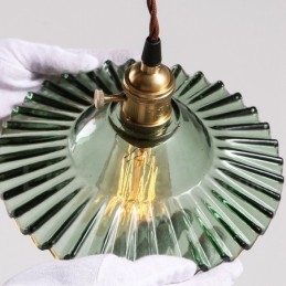 Lampada a sospensione rustica retrò 1 luce in acciaio con paralume in vetro E27 Ø 22 cm