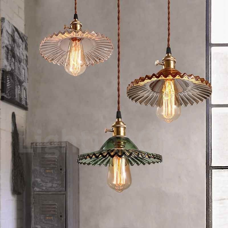 Lampada a sospensione rustica retrò 1 luce in acciaio con paralume in vetro E27 Ø 22 cm