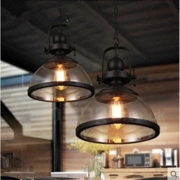Lampada a sospensione vintage in acciaio e vetro 1 luce E27 Ø 31 cm H 37 cm