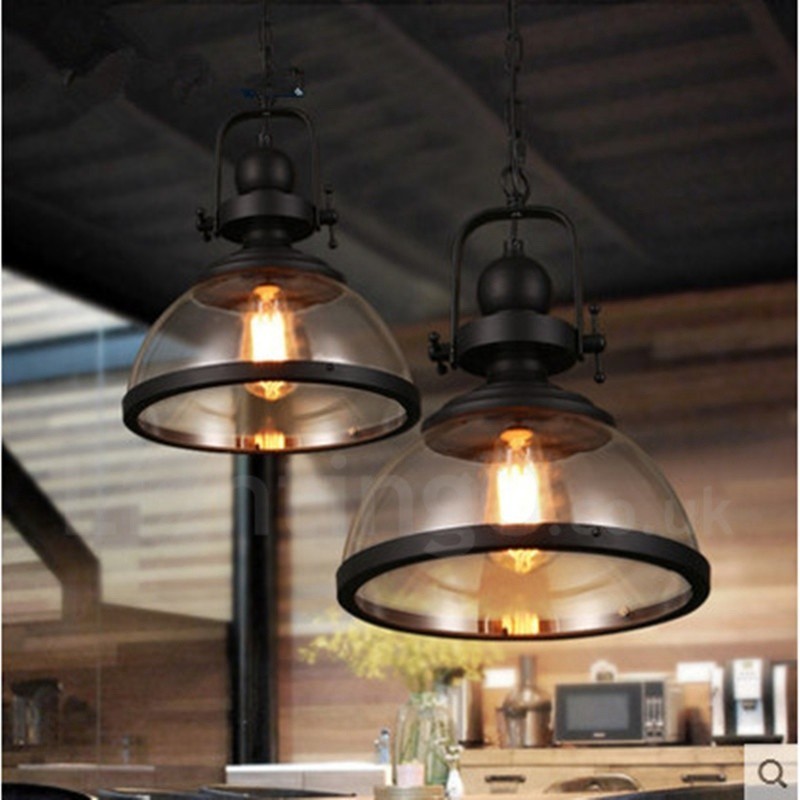 Lampada a sospensione vintage in acciaio e vetro 1 luce E27 Ø 31 cm H 37 cm