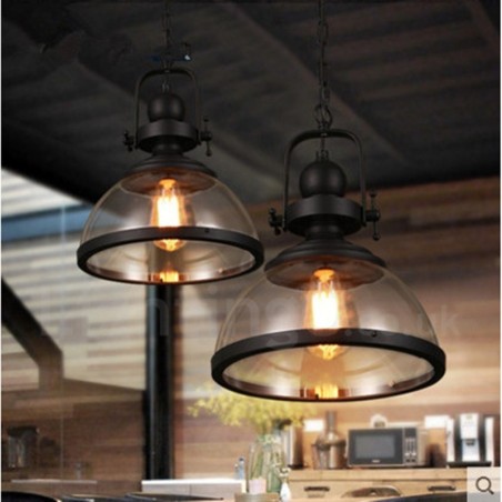 Lampada a sospensione vintage in acciaio e vetro 1 luce E27 Ø 31 cm H 37 cm