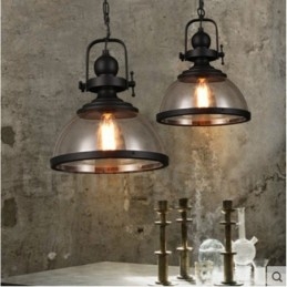 Lampada a sospensione vintage in acciaio e vetro 1 luce E27 Ø 31 cm H 37 cm