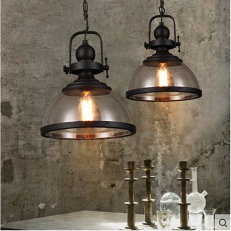 Lampada a sospensione vintage in acciaio e vetro 1 luce E27 Ø 31 cm H 37 cm