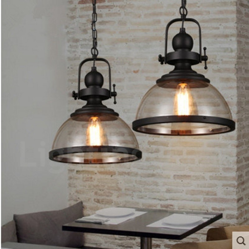Lampada a sospensione vintage in acciaio e vetro 1 luce E27 Ø 31 cm H 37 cm