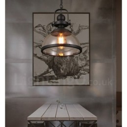 Lampada a sospensione vintage in acciaio e vetro 1 luce E27 Ø 31 cm H 37 cm