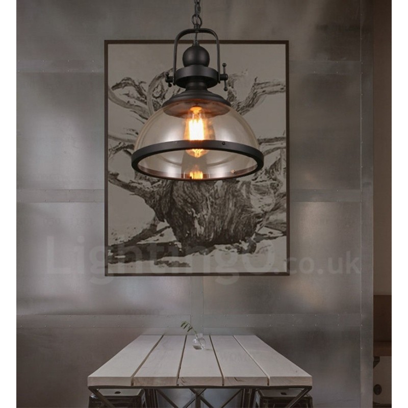 Lampada a sospensione vintage in acciaio e vetro 1 luce E27 Ø 31 cm H 37 cm