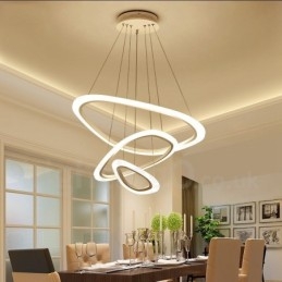 Lampada a sospensione LED a 3 luci in lega di alluminio con paralume in acrilico, dimmerabile con telecomando