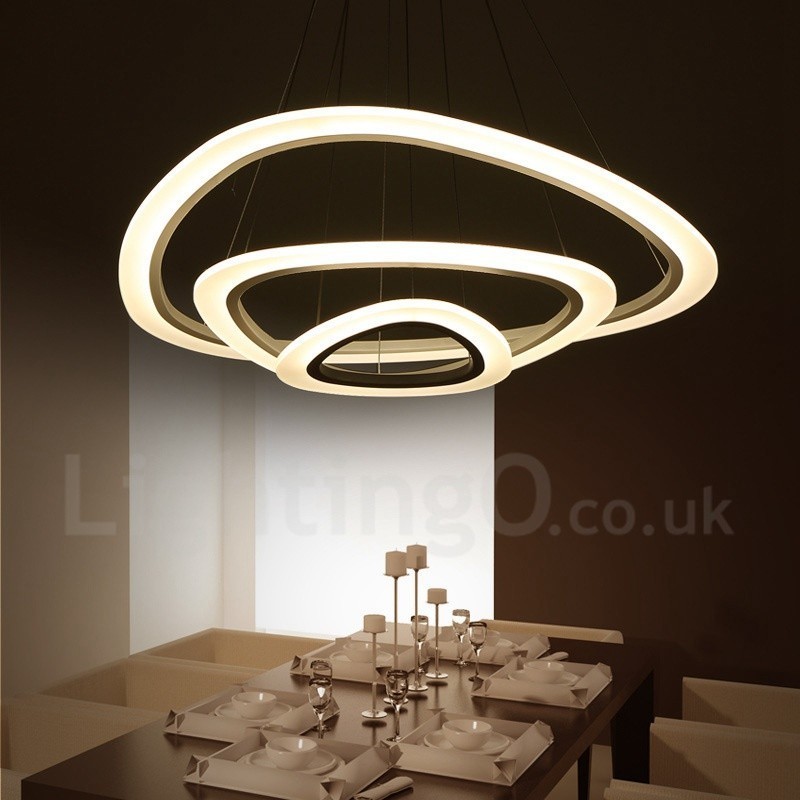 Lampada a sospensione LED a 3 luci in lega di alluminio con paralume in acrilico, dimmerabile con telecomando