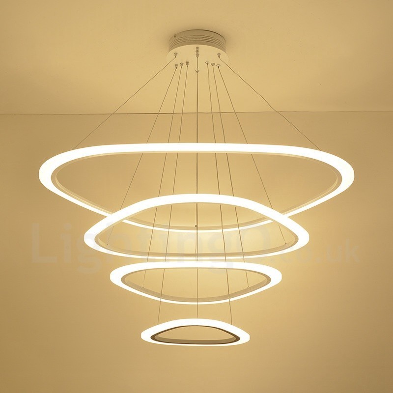 Lampada a sospensione contemporanea 4 luci in lega di alluminio con paralume in acrilico, dimmerabile con telecomando