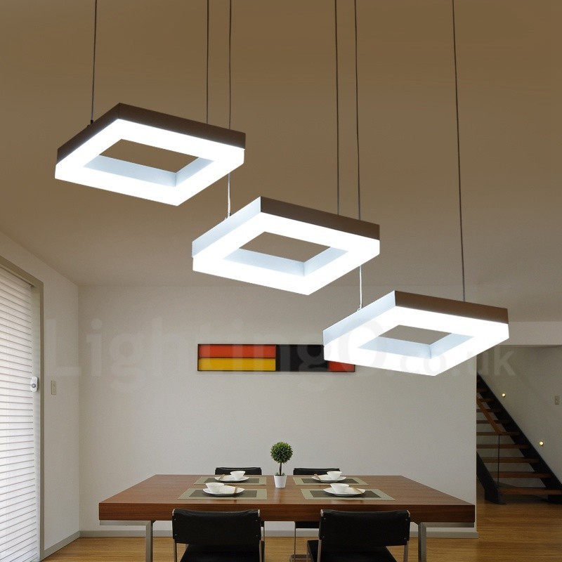 Lampada a sospensione contemporanea a 3 luci in lega di alluminio con paralume in acrilico, diametro 70 cm