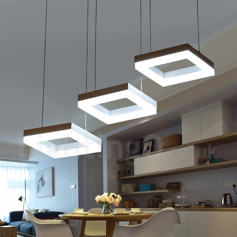 Lampada a sospensione contemporanea a 3 luci in lega di alluminio con paralume in acrilico, diametro 70 cm