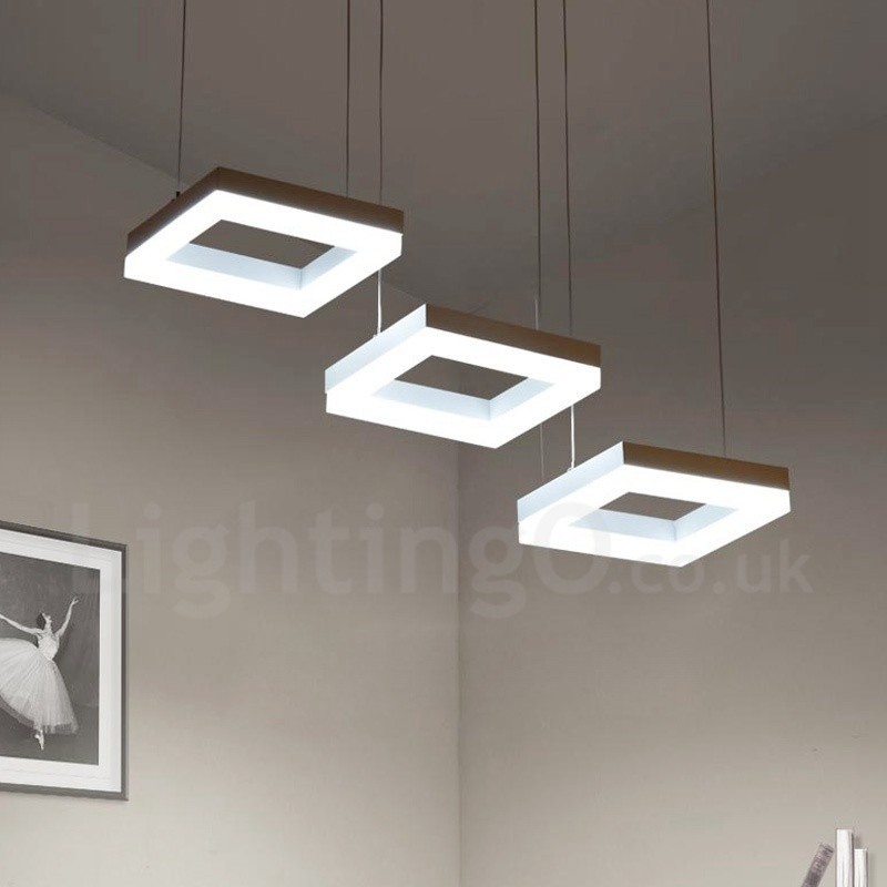 Lampada a sospensione contemporanea a 3 luci in lega di alluminio con paralume in acrilico, diametro 70 cm