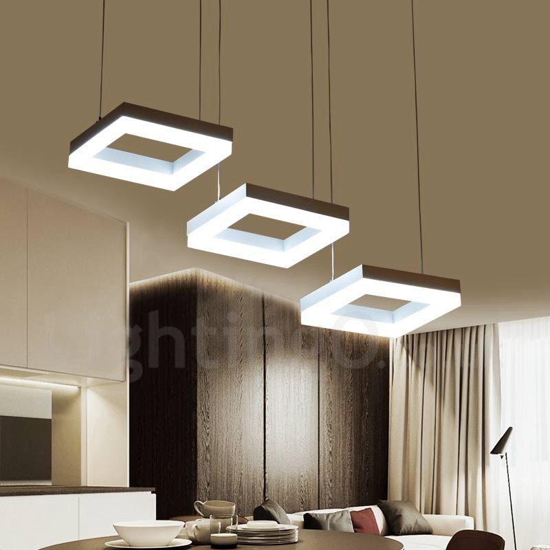 Lampada a sospensione contemporanea a 3 luci in lega di alluminio con paralume in acrilico, diametro 70 cm