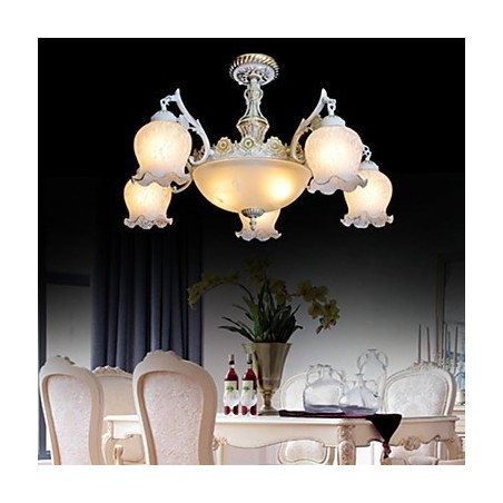Lampadario classico retrò vintage in metallo bianco e oro
