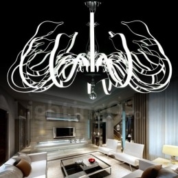 Lampadario moderno dimmerabile in acciaio con paralume in acrilico e 15 luci, Ø 95 cm H 46 cm