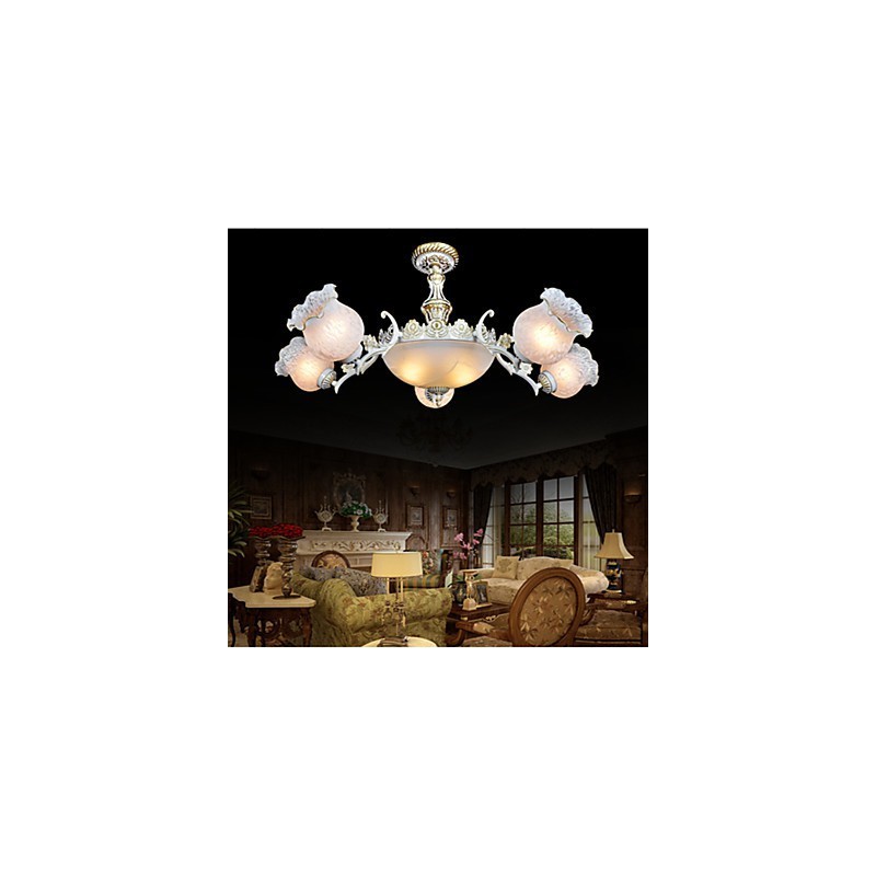 Lampadario classico vintage in metallo bianco e oro con paralume in vetro bianco 1 lampadina E26/E27