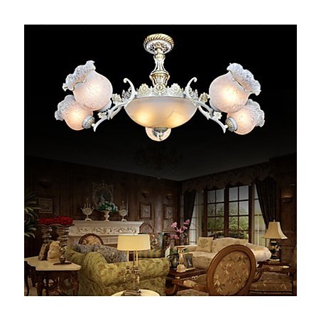 Lampadario classico vintage in metallo bianco e oro con paralume in vetro bianco 1 lampadina E26/E27