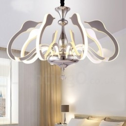 Lampadario moderno dimmerabile a 8 luci in acciaio con paralume in acrilico, Ø 80 cm H 46 cm
