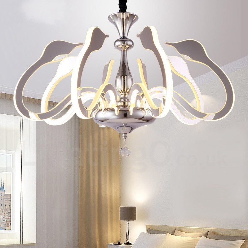 Lampadario moderno dimmerabile a 8 luci in acciaio con paralume in acrilico, Ø 80 cm H 46 cm