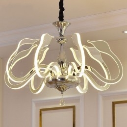 Lampadario moderno dimmerabile a 8 luci in acciaio con paralume in acrilico, Ø 80 cm H 46 cm