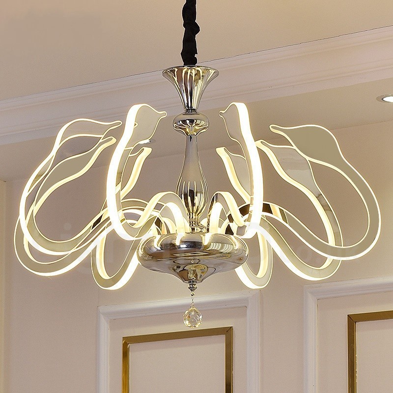 Lampadario moderno dimmerabile a 8 luci in acciaio con paralume in acrilico, Ø 80 cm H 46 cm