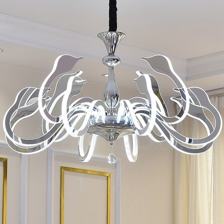 Lampadario moderno contemporaneo dimmerabile 10 luci in acciaio con paralume in acrilico