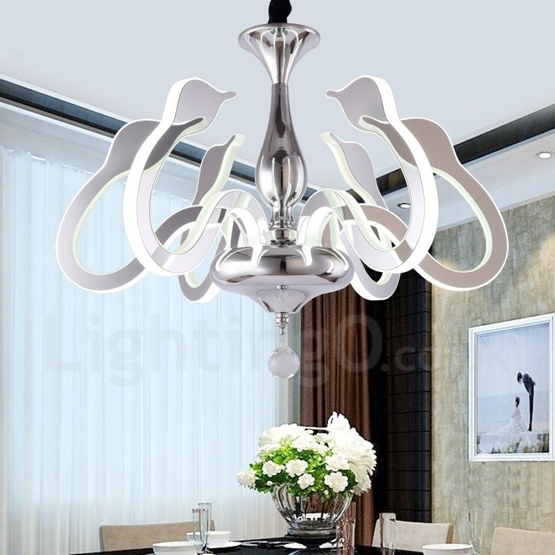 Lampadario moderno contemporaneo dimmerabile 6 luci in acciaio con paralumi in acrilico