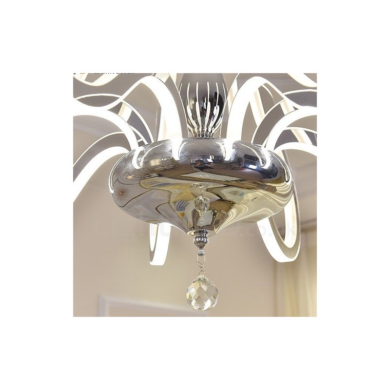 Lampadario moderno contemporaneo dimmerabile 6 luci in acciaio con paralumi in acrilico