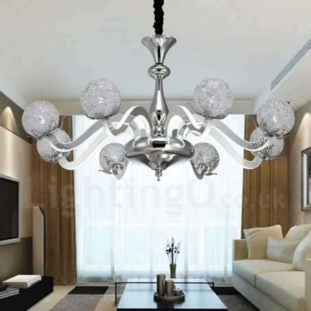 Lampadario moderno contemporaneo dimmerabile a 8 luci in acciaio con paralume in lega di alluminio