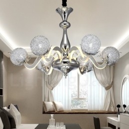 Lampadario contemporaneo dimmerabile a 6 luci in acciaio con paralume in lega di alluminio