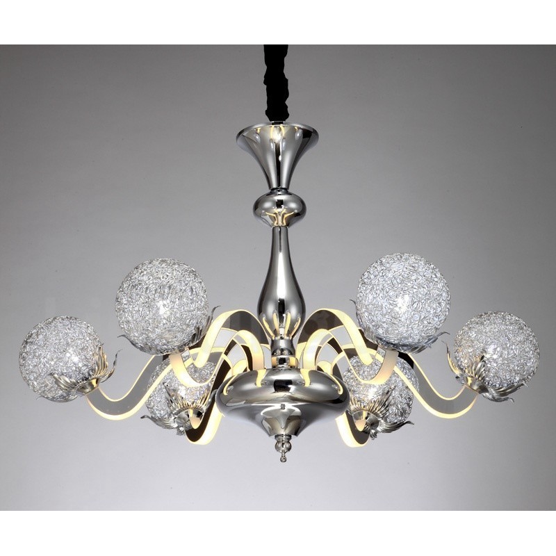 Lampadario contemporaneo dimmerabile a 6 luci in acciaio con paralume in lega di alluminio
