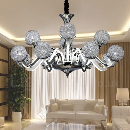 Lampadario contemporaneo dimmerabile a 12 luci in acciaio e lega di alluminio Ø80 cm H46 cm