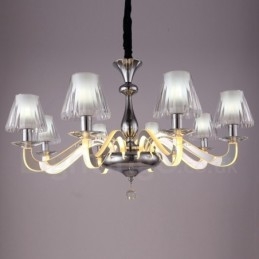 Lampadario contemporaneo dimmerabile a 8 luci in acciaio e vetro Ø 80 cm H 46 cm