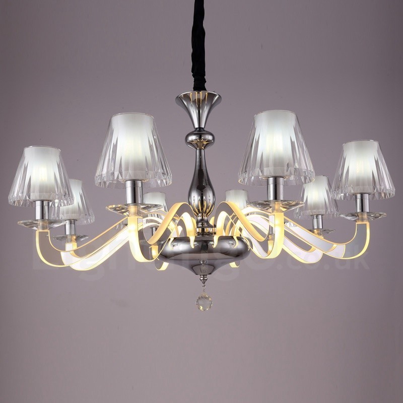 Lampadario contemporaneo dimmerabile a 8 luci in acciaio e vetro Ø 80 cm H 46 cm