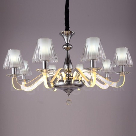 Lampadario contemporaneo dimmerabile a 8 luci in acciaio e vetro Ø 80 cm H 46 cm