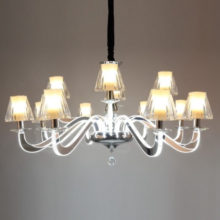 Lampadario moderno contemporaneo dimmerabile a 12 luci in acciaio e vetro Ø100 cm H46 cm