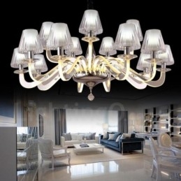 Lampadario contemporaneo dimmerabile in acciaio e vetro 15 luci Ø 100 cm H 46 cm