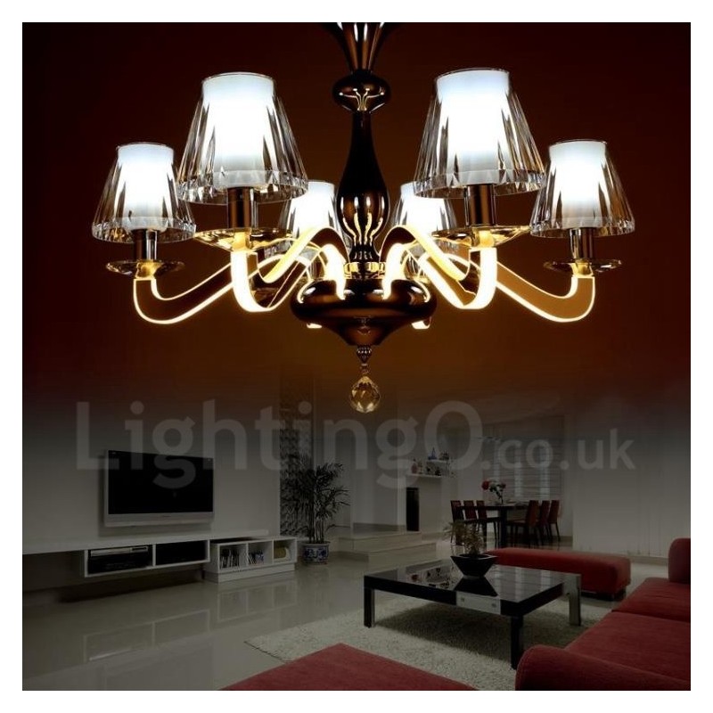 Lampadario contemporaneo dimmerabile a 6 luci in acciaio e vetro Ø 60 cm H 46 cm